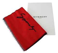 Givenchy Red Black Wool Unisex Winter Warm Scarf Wrap Shawl