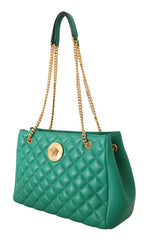 Versace Green Quilted Nappa Leather Medusa Tote Handbag