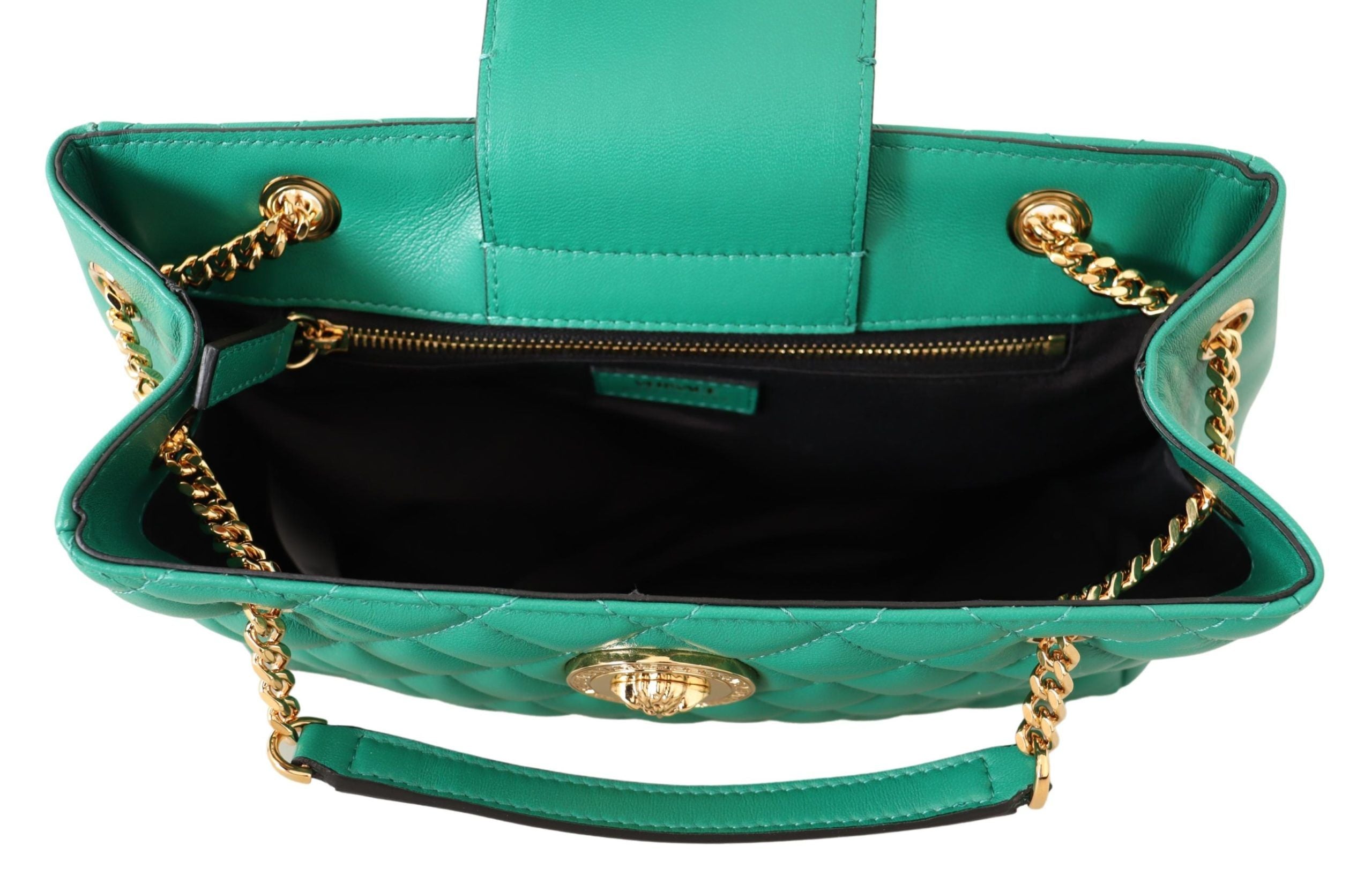 Versace Green Quilted Nappa Leather Medusa Tote Handbag