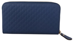 Gucci Blue Leather Micro Guccissima Zip Around Wallet