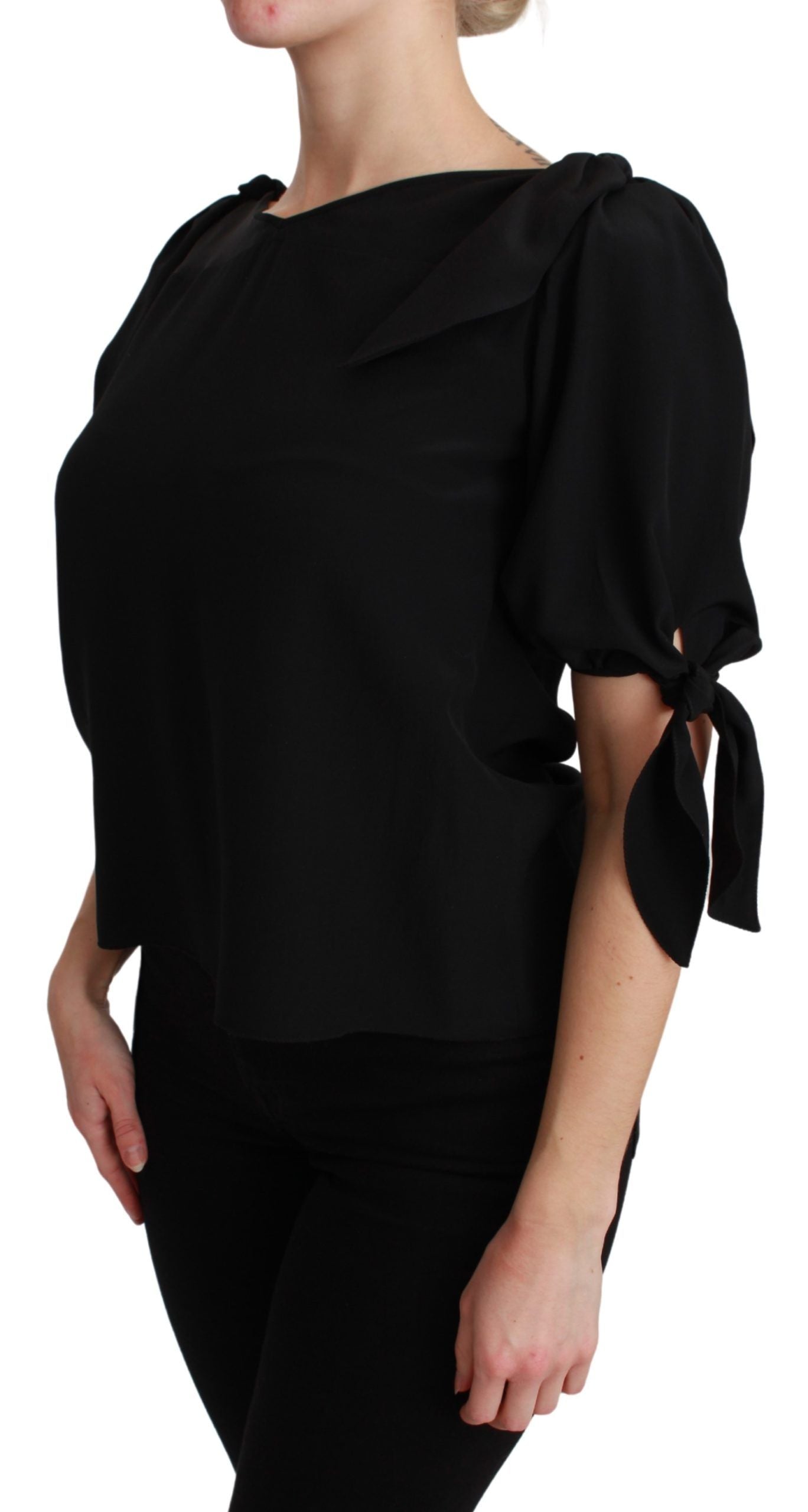 Dolce & Gabbana Black Short Sleeve Casual Blouse Silk Top