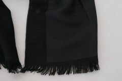 Costume National Elegant Fringed Wool Scarf in Chic Black