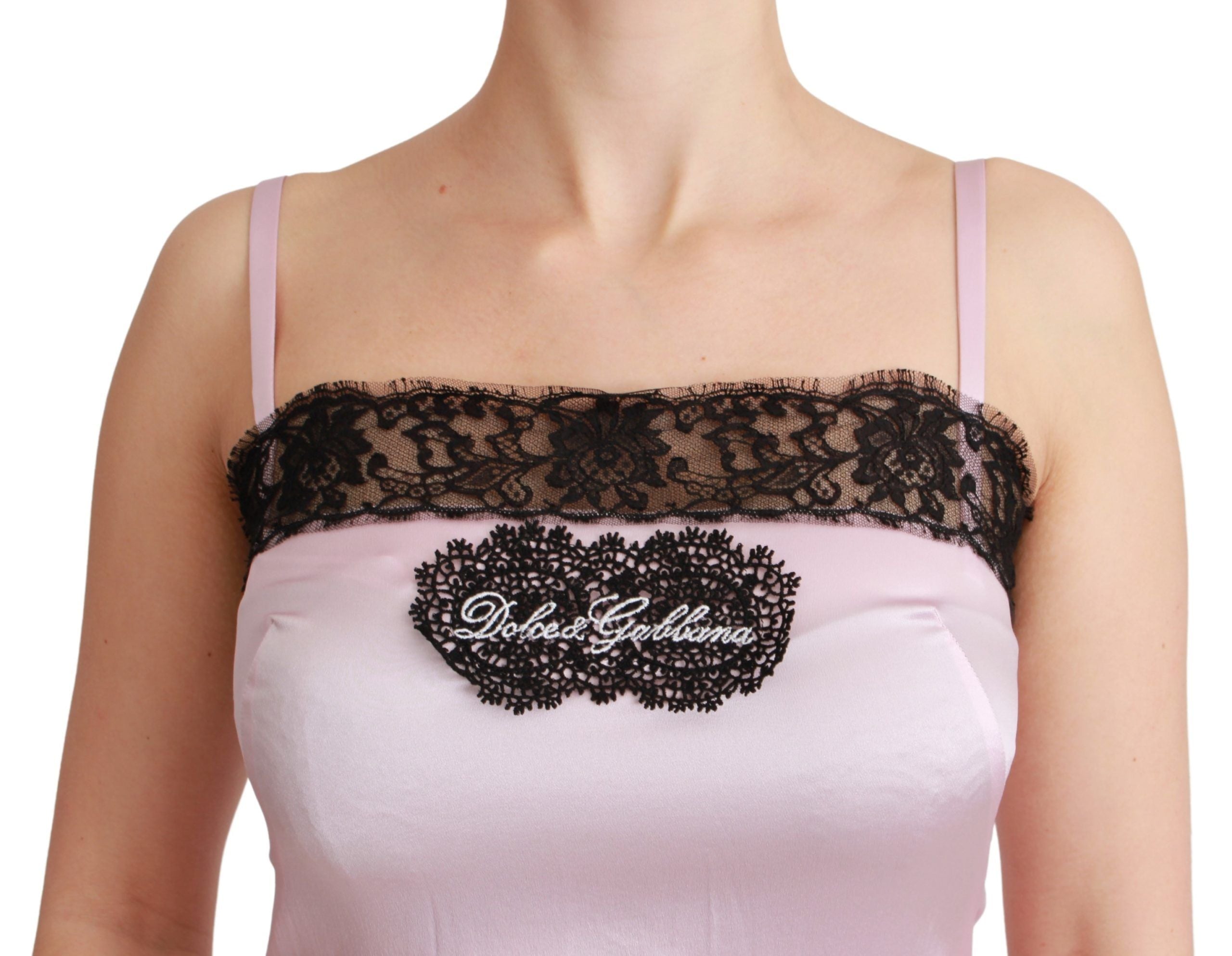 Dolce & Gabbana Silk Black Lace Top Pink Tank Blouse