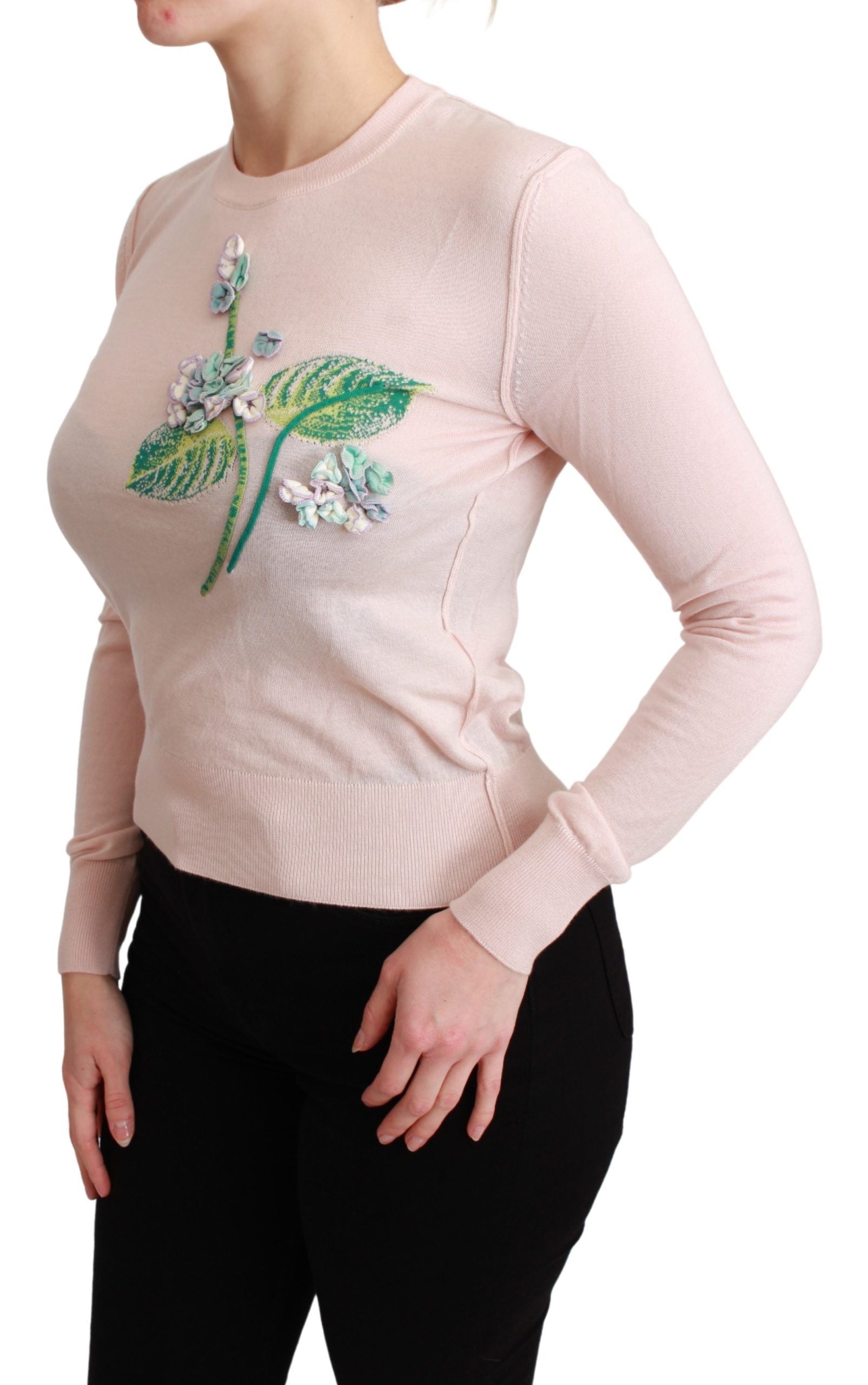 Dolce & Gabbana Pink Floral Silk Cashmere Pullover Sweater