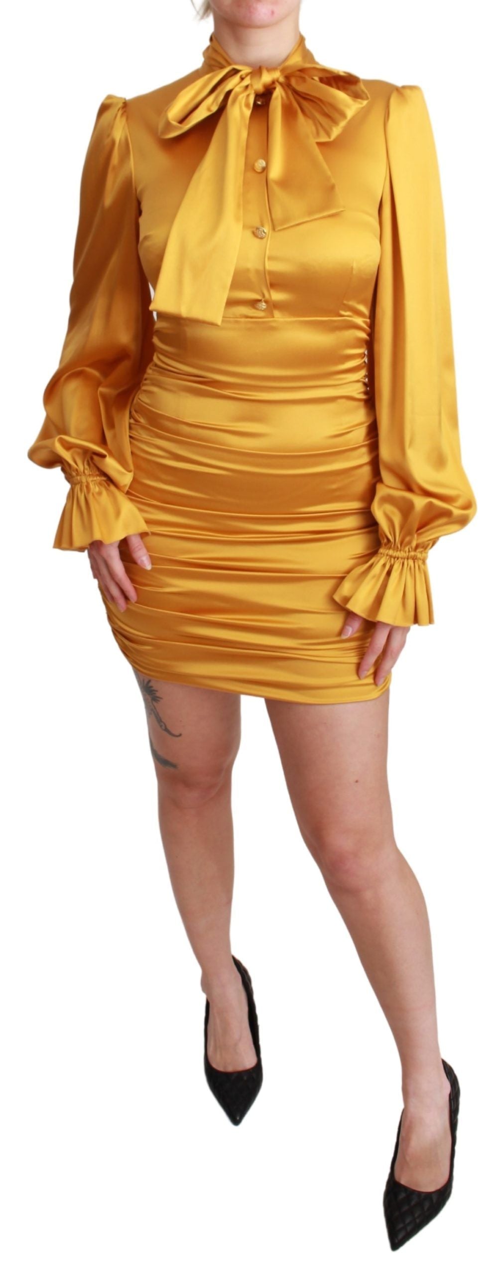 Dolce & Gabbana Yellow Silk Stretch Sheath Bodycon Mini Dress