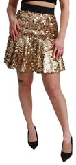 Dolce & Gabbana Gold Sequined High Waist A-line Mini Skirt