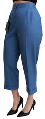 Dolce & Gabbana Blue Pleated Wool Cuffed Cropped Trouser Pants