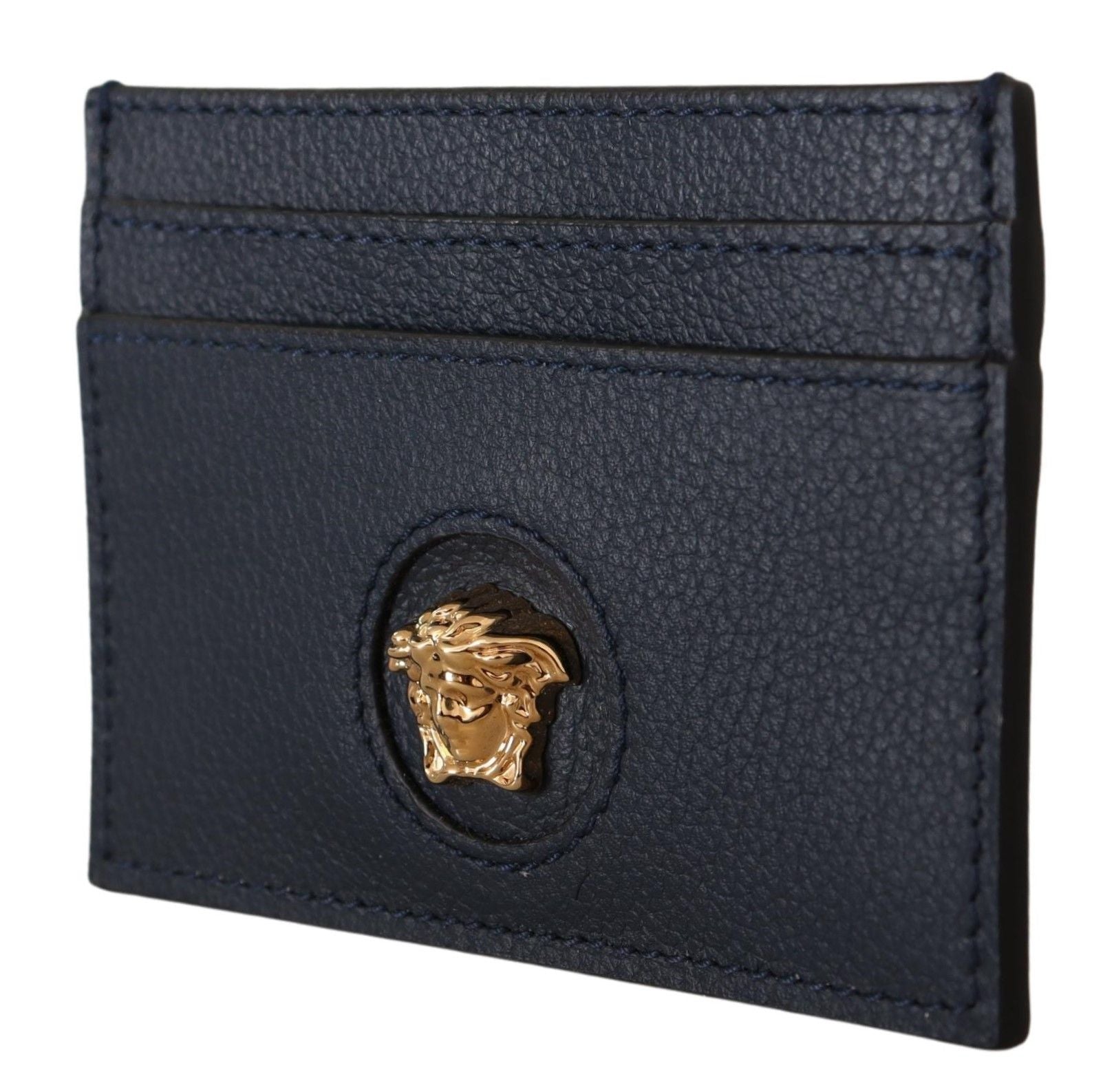 Versace Navy Blue Calf Leather Card Holder Wallet