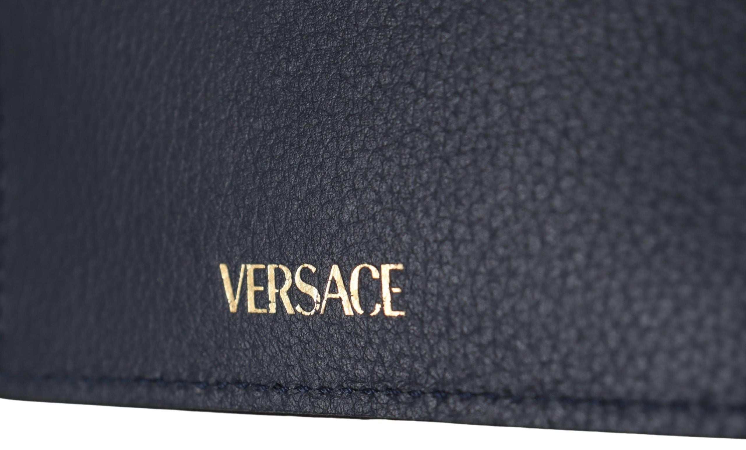 Versace Navy Blue Calf Leather Card Holder Wallet