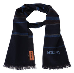 Missoni Black Blue Striped Wool Unisex Neck Wrap Scarf