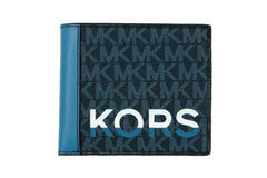 Michael Kors Cooper Blue Multi Signature Leather Graphic Logo Billfold Wallet