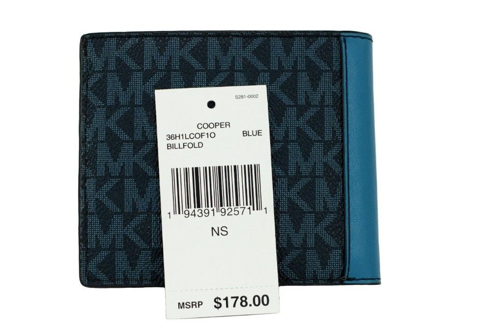 Michael Kors Cooper Blue Multi Signature Leather Graphic Logo Billfold Wallet