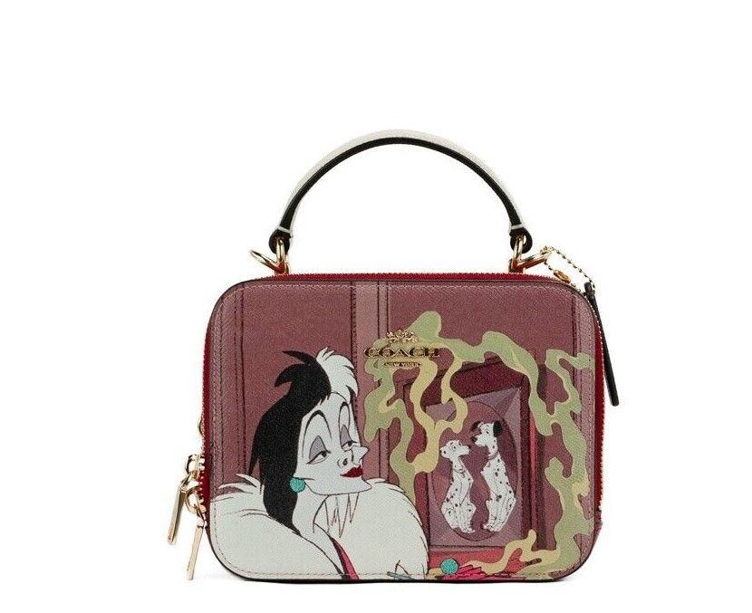COACH Disney Cruella Motif Crossgrain Leather Box Crossbody Handbag