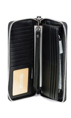 Michael Kors Jet Set Travel Large Black Leather Silver Continental Wrist Wallet