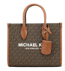 Michael Kors Mirella Small Brown PVC Top Zip Shopper Tote Crossbody Handbag