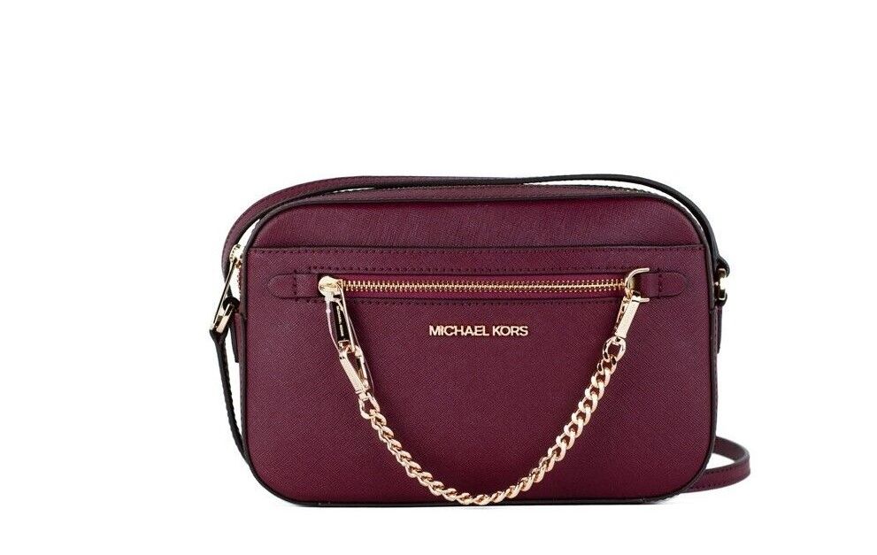 Michael Kors Jet Set Large East West Mulberry Leather Zip Chain Crossbody Bag