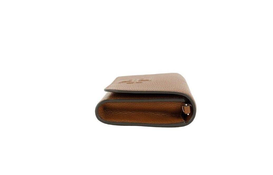 Tory Burch Thea Small Moose Pebble Leather Flat Wallet Crossbody Handbag Brown