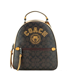 COACH Varsity Brown Buttercup Signature Coated Canvas Jordyn Backpack