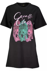 Cavalli Class Chic Black Printed Short Sleeve Dress