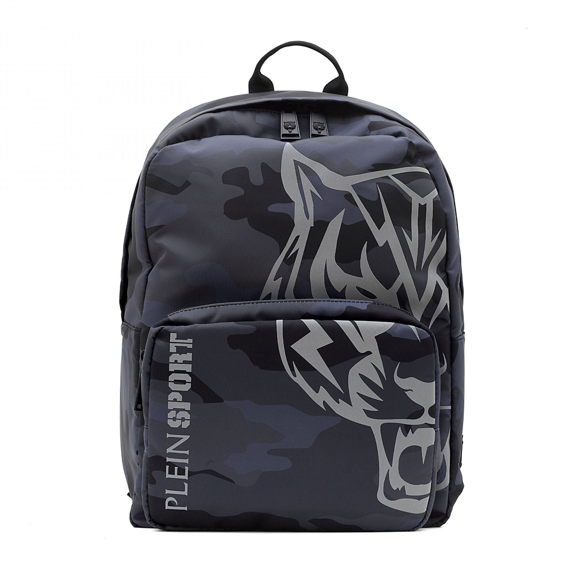 Plein Sport Elevate Your Style with the Gray Tiger Face Backpack