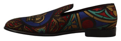 Dolce & Gabbana Multicolor Jacquard Crown Slippers Loafers Shoes