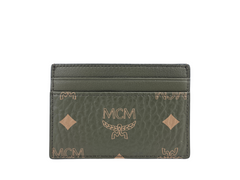 MCM Portuna Mini Sea Turtle Logo Diamond Visetos Leather Card Case Wallet Green