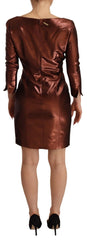 GF Ferre Elegant Bronze Sheath Mini Dress with Square Neck
