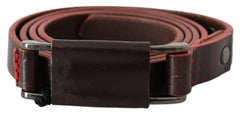 Costume National Brown Leather Double Rustic Silver Buckle Belt