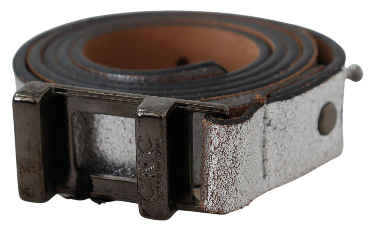 Costume National Brown Metallic Silver Leather Belt