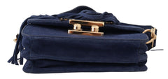 MIA Blue Suede Gold Applique Logo Shoulder Handbag Bag