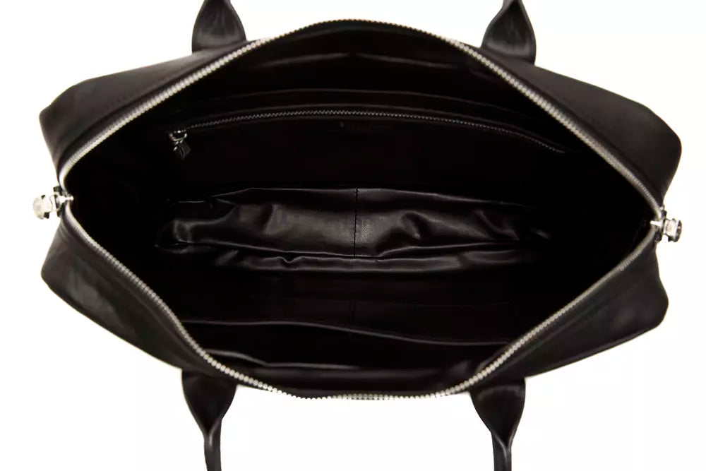 Billionaire Italian Couture Black Leather Messenger Bag
